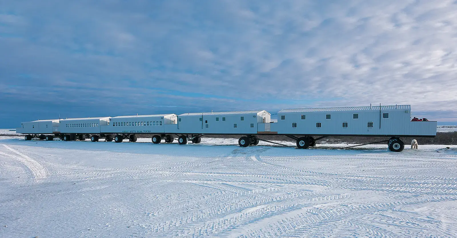 The mobile Tundra Lodge on the snowy tundra, Churchill, Manitoba